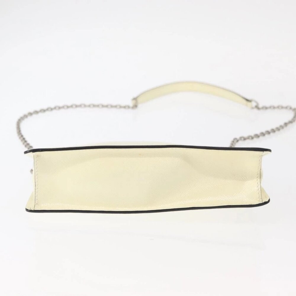 PRADA Chain Shoulder Bag Safiano leather White Silver Auth 153937 - Picture 6 of 16